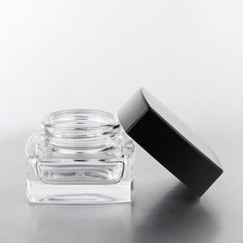 Eco - Friendly Glass Cosmetic Cream Jar Square Shape Clear Body Black Lid